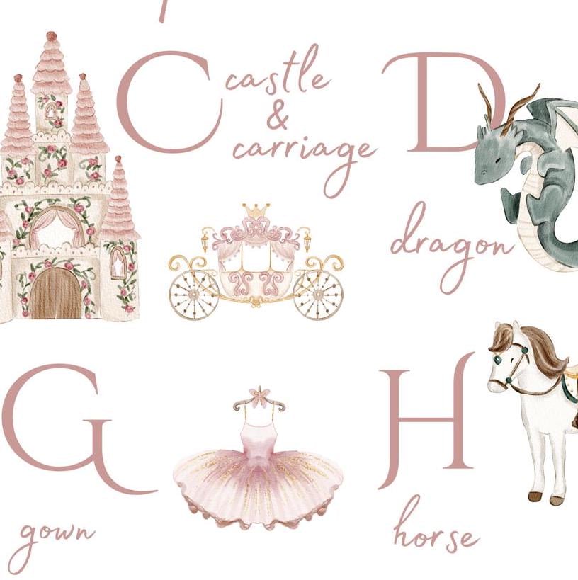 Fairytale Princess Alphabet Watercolour Wall Art - Etsy