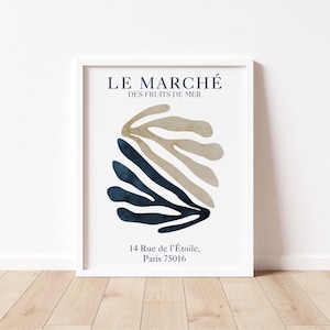 Impresión estilo Matisse de un mercado francés / Acuarela azul / Arte costero francés / Arte mural náutico / Descarga instantánea / Colección de Arte Marino