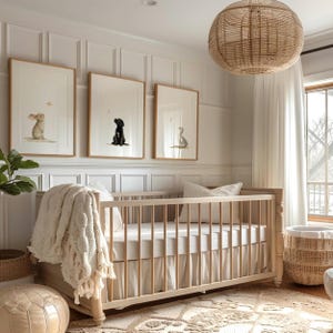 Dierenprintset voor de babykamer | Aquarel muurdecoratie met konijn, puppy en gans, bosmotief voor de babykamer