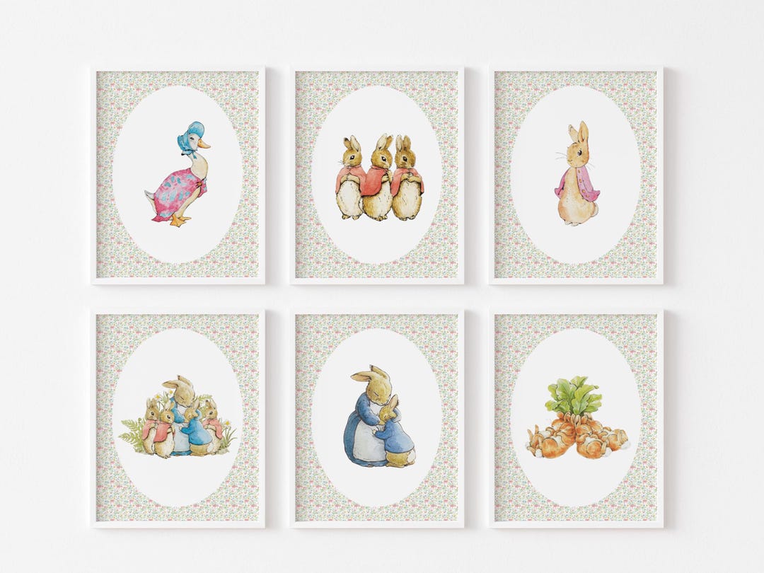 Peter Rabbit Nursery Wall Art Set, Jemima Puddleduck, Flopsy Bunny ...