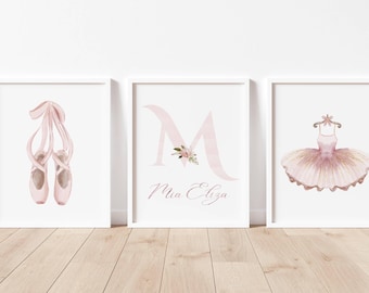 Ballet Name Personalized Child Wall Art Set of 3