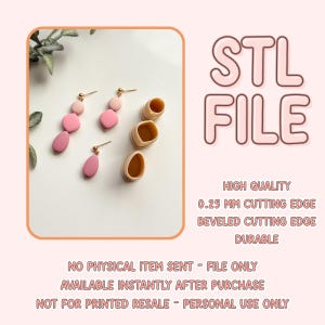 May include: A digital download STL file for 3D printing a pair of pink and white earrings. The file is high quality with a 0.25 mm cutting edge and bevelled cutting edge.  The file is available instantly after purchase and is for personal use only.  STL FILE. HIGH QUALITY. 0.25 MM CUTTING EDGE. BEVELLED CUTTING EDGE. DURABLE. NO PHYSICAL ITEM SENT - FILE ONLY. AVAILABLE INSTANTLY AFTER PURCHASE. NOT FOR PRINTED RESALE - PERSONAL USE ONLY.