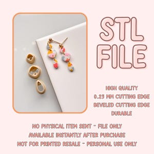Puede incluir: Archivo STL para la impresión 3D de un par de pendientes colgantes con un diseño geométrico. Los pendientes están hechos de arcilla polimérica rosa, azul y amarilla con un gancho de metal dorado.
