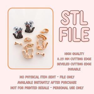 May include: Two black cat figures wearing blue wizard hats with white stars, alongside several light orange plastic cookie cutters. The text reads STL FILE, HIGH QUALITY, 0.25 MM CUTTING EDGE, BEVELED CUTTING EDGE, DURABLE, NO PHYSICAL ITEM SENT.