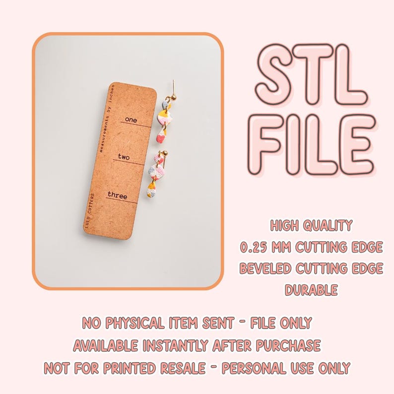 May include: STL file for 3D printing a pair of colorful dangle earrings. The earrings feature a geometric design with a mix of pink, blue, and yellow colors. The file is high quality with a 0.25 mm cutting edge and beveled cutting edge. The file is available for instant download after purchase.