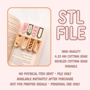 Peut inclure: Plusieurs marque-pages en métal de différentes formes, dont des cœurs et des feuilles, posés sur un livre ouvert. L'image contient le texte "STL FILE" et d'autres informations sur le produit.
