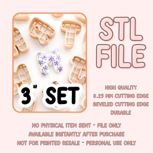 Puede incluir: Un juego de cortadores de galletas con forma de letras de color melocotón, incluyendo un set de 3 pulgadas, con un borde de corte biselado de 0,25 mm. La imagen muestra el texto STL FILE, 3" SET, HIGH QUALITY, 0.25 MM CUTTING EDGE, BEVELED CUTTING EDGE, DURABLE.