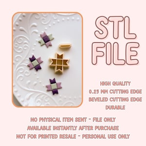 Peut inclure: Image d'un fichier STL pour un emporte-pièce en forme d'étoile, avec trois biscuits en forme d'étoile de couleurs violet, vert et beige. Le texte sur l'image indique "STL FILE" et "HIGH QUALITY".