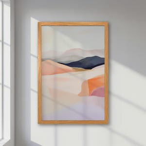 Póster abstracto enmarcado: paisaje pastel con tonos rosa, naranja y azul, impresión de paisaje marino moderno, decoración artística inspirada en la naturaleza, regalo para mamá.