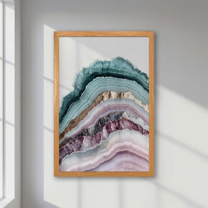 Póster abstracto enmarcado: arte de ágata verde, rosa y dorada, impresión de mármol moderno, decoración estética de oficina, arte mural sofisticado, idea de regalo única.