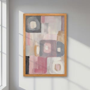 Póster abstracto enmarcado: arte minimalista moderno en tonos rosa, gris, beige y neutros pastel. Decoración estilo bohemio. Regalo navideño contemporáneo.
