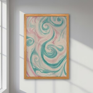 Póster abstracto enmarcado: ondas modernas minimalistas en verde pastel y rosa. Impresión bohemia con estilo, decoración para el hogar y la oficina, ideal como regalo.