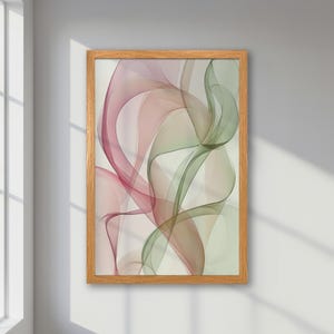 Elegante póster abstracto enmarcado en tonos pastel: impresión artística minimalista en rosa y verde, decoración moderna para el hogar o la oficina, idea de regalo contemporánea.