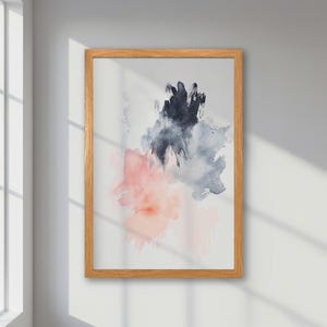 Póster abstracto enmarcado - Arte contemporáneo de acuarela en tonos pastel rosa y negro - Obra de arte moderna, decoración elegante, idea de regalo de moda para parejas
