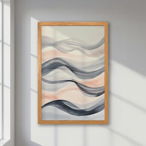 Olas elegantes en azul suave y rosa - Póster abstracto enmarcado - Impresión artística minimalista y moderna para una decoración contemporánea de moda, idea de regalo