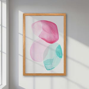 Póster abstracto enmarcado: arte en rosa pastel y verde, arte mural minimalista, impresión abstracta moderna para decorar el dormitorio y la entrada, idea de regalo.