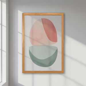 Póster abstracto enmarcado: arte minimalista moderno con estampado en tonos pastel verde y rosa, regalo perfecto para Navidad y decoración contemporánea.