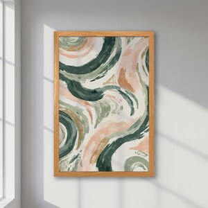 Póster abstracto enmarcado - Arte moderno en verde, rosa y beige - Póster pastel para una decoración creativa y elegante - Impresión artística de oficina de moda, idea de regalo