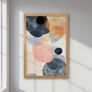 Póster abstracto enmarcado - Arte pastel en gris, naranja y rosa - Impresión minimalista y atrevida, decoración moderna y de tendencia, idea de regalo única