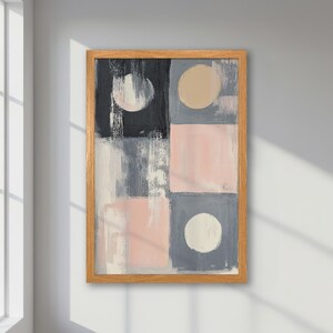 Póster abstracto enmarcado: arte geométrico pastel en gris y rosa, impresión minimalista moderna, decoración de apartamento en tonos neutros, regalo para amantes del arte.