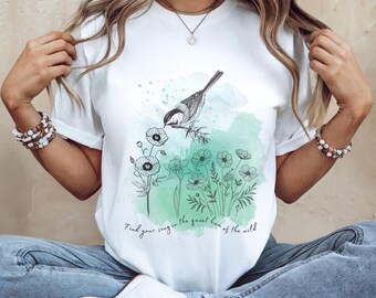 Camiseta Boho de Pájaros y Flores, Camiseta Naturecore, Camiseta Floral, Regalo para Amantes de la Naturaleza, Camiseta Floral de Flores Silvestres, Regalo para Amantes de las Aves, Camiseta de Naturaleza