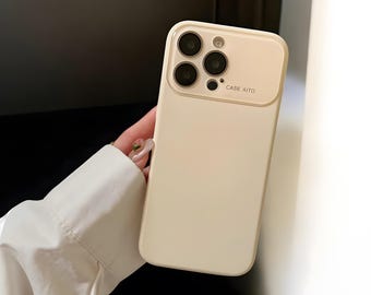 Funda de silicona líquida para iPhone: color rosa caramelo y morado, ventana grande para la cámara