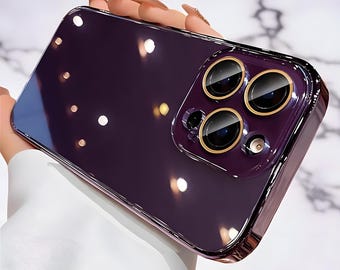 iPhone-hoesje met geplateerde glazen lens: schokbestendige harde pc-dunne hoes