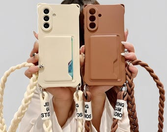 Braided Strap Silicone Wallet Phone Case for Samsung Galaxy
