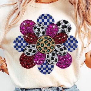 Fleurs printanières en patchwork PNG | Téléchargement numérique de Pâques | Chemise shabby chic | Sublimation et DTF | Coquette Cottagecore, faux strass