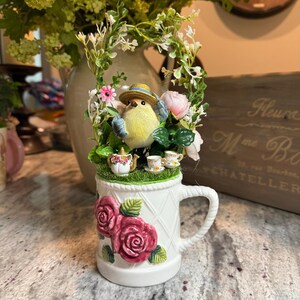 Tea Cup Arrangement  Spring Chick Scene with Roses