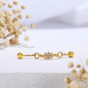 Industrial Piercing • Floral Design Accent • Titanium Barbell Structure • Elegant Helix Jewelry • Feminine & Delicate Style • Gift for Her
