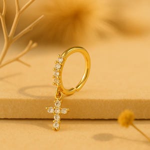 Nose Ring Hoop with Cross Charm – Dainty & Elegant Piercing, Minimalist Style, Gold or Silver, Hypoallergenic, Gift Idea,  high quality