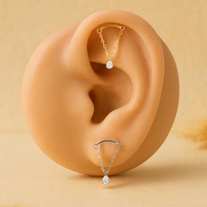 Minimal Helix Piercing – Chain Hoop with Dangling Charm, Cartilage Earring, Hidden Rook Dangle, Gift for Her, Dainty Jewelry
