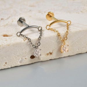 Dangling Chain Helix – Titanium Clicker for Tragus, Daith, Rook, Conch Piercing | Dainty Hinged Cartilage Ring, hidden helix earring