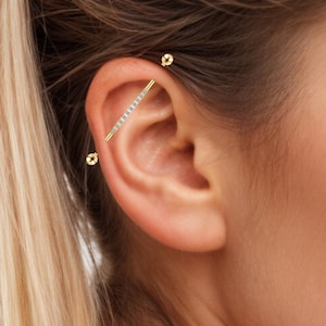 Industrial Piercing • Zircon Gemstone Detail • Shiny Titanium Barbell • Elegant and Helix Jewelry • Luxurious Ear Piercing • Gift for Her