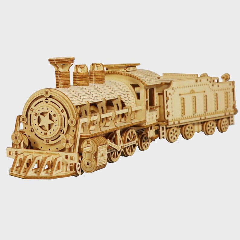 3D Puzzle Wooden Mechanical Train - DIY Vintage Locomotive Model Kit ...