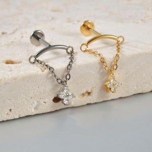 Floating Helix Chain Hoop with Charm – Dainty Cartilage Piercing, Minimalistic Earring, Hidden Helix Look, Gift for Her, hidden helix