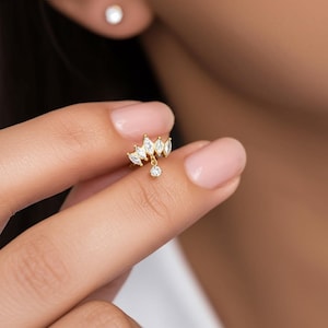 Rook Piercing Pendant • Titanium Structure • Elegant Cartilage Earrings • Precious Stone Detail • Stylish Cartilage Earring • Gift for Her