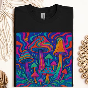 Psychedelic Mushroom Patch Tee, Trippy Unisex Cotton T-Shirt for Festival, Hippie Graphic Shirt, Gift for Nature Lovers, Retro Psychedelic