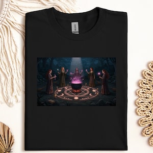 Witch Coven T-Shirt: Gothic Lunar Phase Design, Halloween Wiccan Tee
