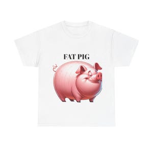 Camiseta unisex de dibujos animados de cerdo gordo, divertida camiseta con gráfico de animal, adorable ilustración de cerdo, regalo para amantes de los animales de granja, algodón unisex.