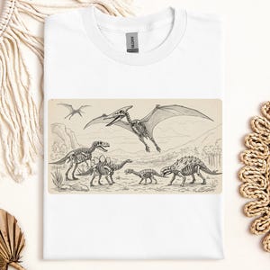 Skeletal Dinosaur Field Unisex Tee, Prehistoric Skeleton Graphic Shirt, Jurassic Park Lover Gift, Dino Bones T-Shirt, Paleontology Tee