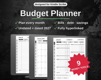 Budget Planner for Kindle Scribe | Monthly Budget, Bill Calendar, Debt Snowball, Sinking Funds | Undated + 2027 Hyperlinked PDF