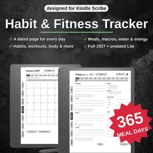 Habit & Fitness Tracker 2027 for Kindle Scribe | Daily Meal Log, Habit Grids, Workout 75-Day Challenge | Hyperlinked PDF