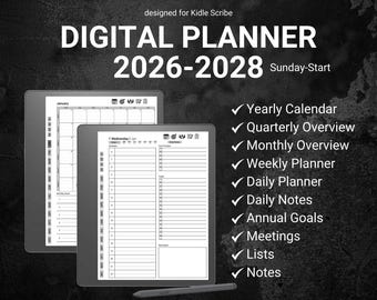 Minimalist Digital Planner Sunday-Start Kindle Scribe