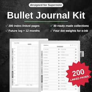 Bullet Journal Kit voor Supernote | Index, Toekomstlogboek, Maandelijkse logboeken & 30 Collecties | Ongedateerde PDF met hyperlinks