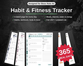 Habit & Fitness Tracker 2027 for Boox Note Air | Daily Meal Log, Habit Grids, Workout 75-Day Challenge | Hyperlinked PDF