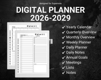 Minimalist Digital Planner Supernote 2026 2027 2028 2029 Templates Planner Organization Yearly Goals Meeting notes
