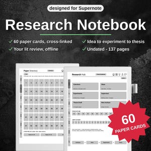 Litteraturlogg och studieanteckningsbok för Supernote | Idébrevlåda, 16 handledningar, 137 sidor | Odaterad hyperlänkad PDF
