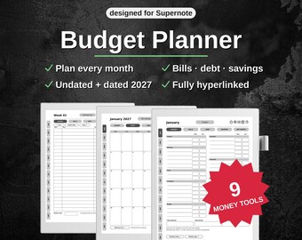 Budget Planner for Supernote | Monthly Budget, Bill Calendar, Debt Snowball, Sinking Funds | Undated + 2027 Hyperlinked PDF